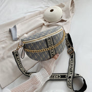 Womens Waist Bag Embossing Chain Strap Crossbody Shoulder Bag
