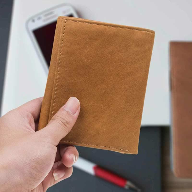 Personalized Wallet for Men Slim Trifold Front Pocket Leather Wallet