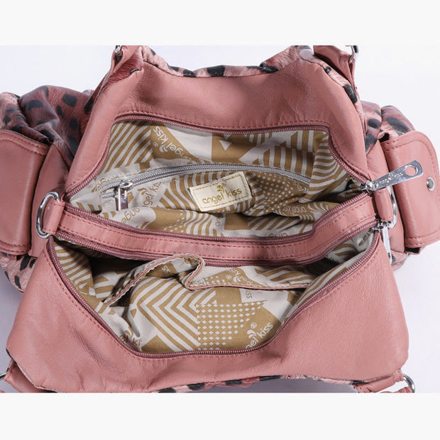 Leopard Pattern Handbag For Women Faux Leather Tote Satchel
