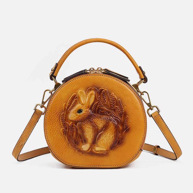 Retro Bunny Embossing Handbag Folk Custom Crossbody Leather Purse