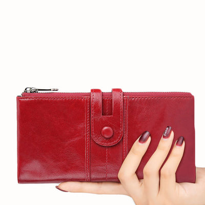 Genuine Leather RFID Long Wallet for Women