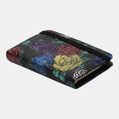 RFID Blocking Passport Vaccine Card Holder Retro Floral Leather Wallet