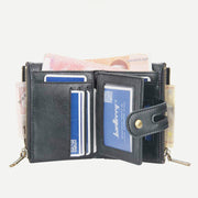 Trifold Leather Wallet for Men Coin Purse Snap Zip Wallet with Chain