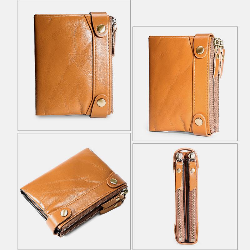 Genuine Leather Multi-function RFID Bifold Wallet