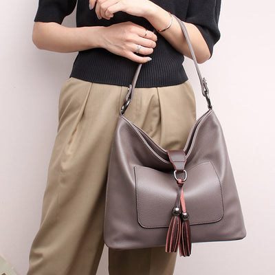 Tassel Tote Elegant Solid Color Leather Purse For Commuter