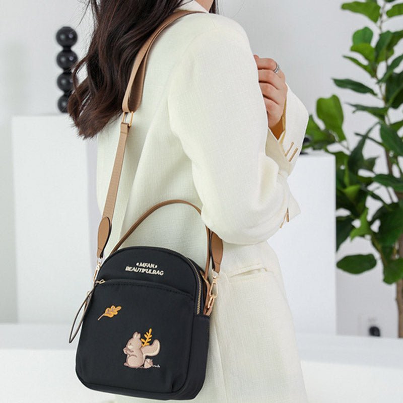 Squirrel Embroidery Oxford Phone Bag For Women Lightweight Crossbody Bag