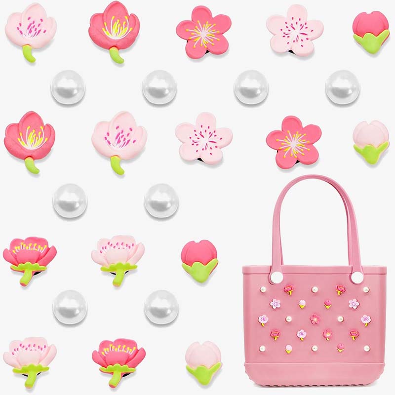 24Pcs Beach Bags Flower Charms DIY Accessories For Breathable Tote Bogg Bag