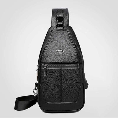 Multiple Pockets Leather Sling Chest Bag for Men with USB Charging Port