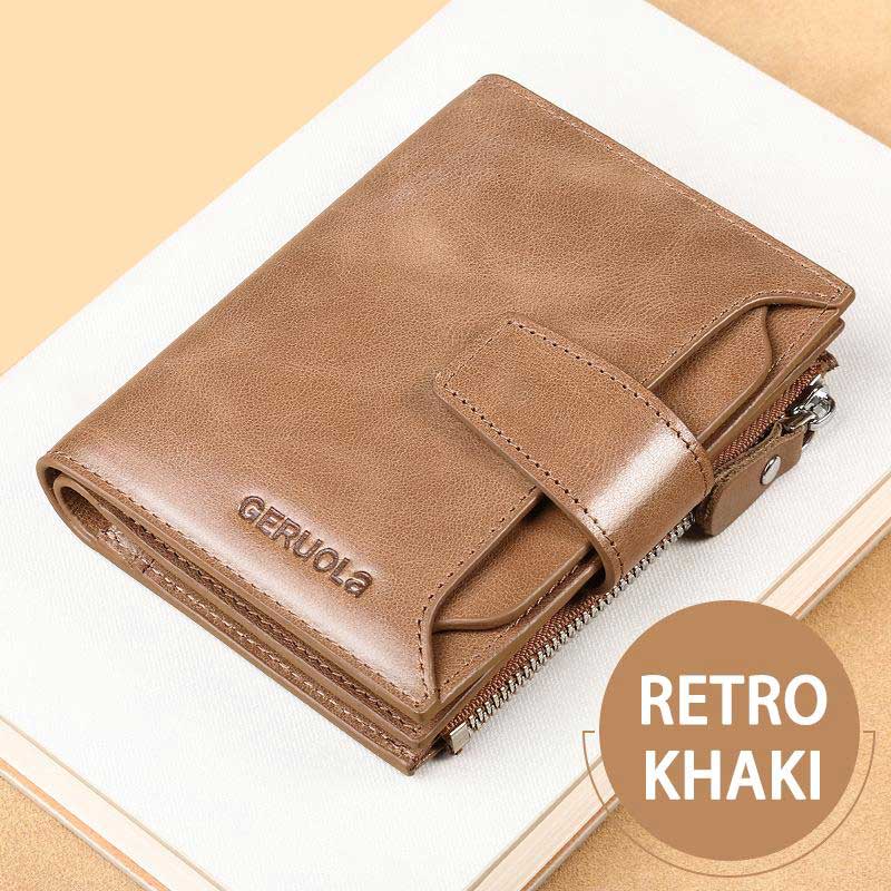 RFID Men's Real Cowhide Detachable Short Wallet