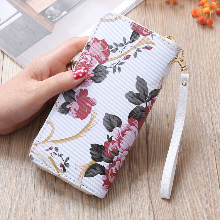 Long Floral Rose Clutch For Women Elegant Double Zipper Wallet