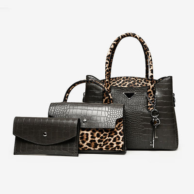 Crocodile Leopard Grain Leather Tote For Women 3 Piece Bag Set