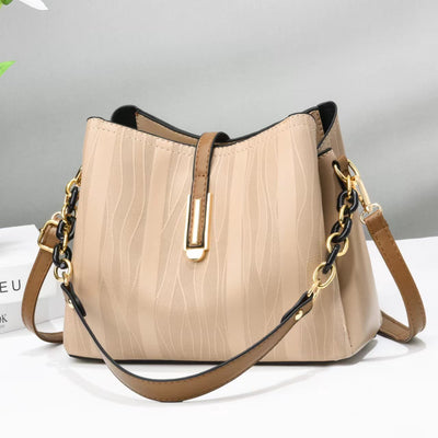 Stripe Pattern Handbag Women Large Vegan Leather Crossbody Bucket Bag