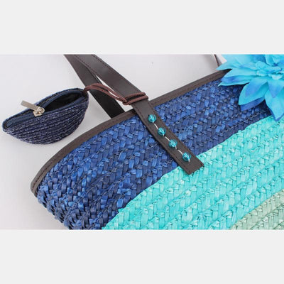 Summer Flower Straw Woven Beach Bag Travel Tote Bag