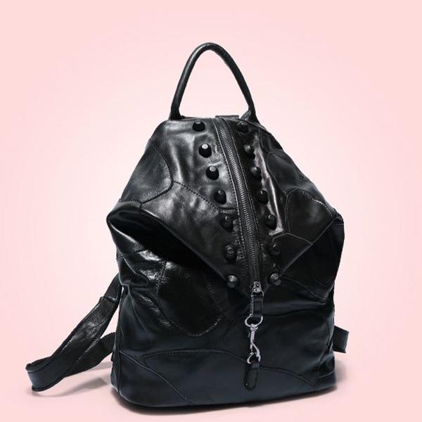 Genuine Leather Splice Rivet Backpack