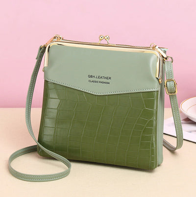 Limited Stock: Double Compartment Kiss Lock Shoulder Bag - OliveDrab