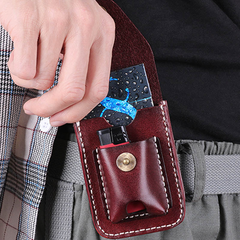 Real Leather Cigarette Lighter Holder Pouch Mini Cigar Waist Pack