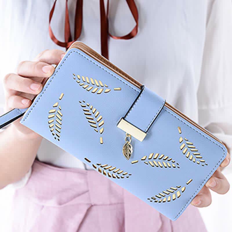 Large Leather Wallet for Women Hollow Out Long Ladies Clutch