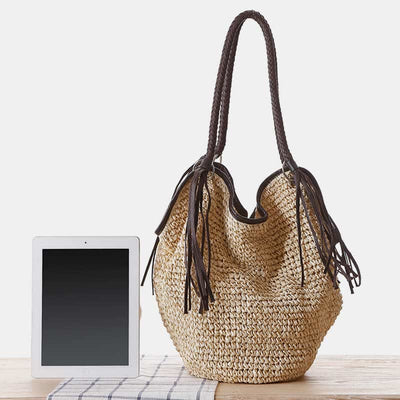 Large Soft Hand-Woven Straw Boho Bag Shoulder Tote Rattan Beach Bag