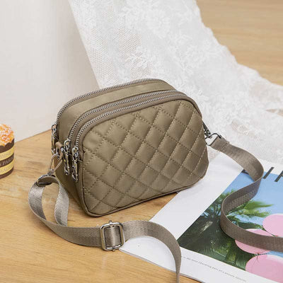 Women Quilted Crossbody Bag Triple Zip Small Nylon Shoulder Purses