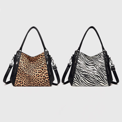 Leopard Zebra Print Tote For Women Vegan Leather Large Handbag