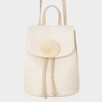 Women Straw Backpack Summer Beach Woven Drawstring Handbag Shoulder Bag