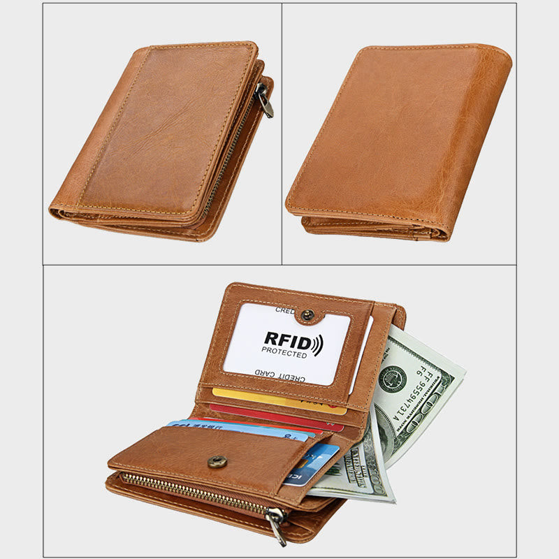 Wallet For Men Retro Genuine Leather Multi Pocket Money Clip