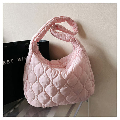 Down Nylon Tote For Winter Solid Color Diamond Crossbody Bag