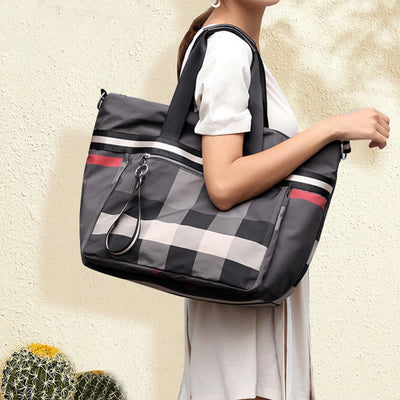 Tote Bag For Women Plaid Pattern Nylon Shoulder Bag