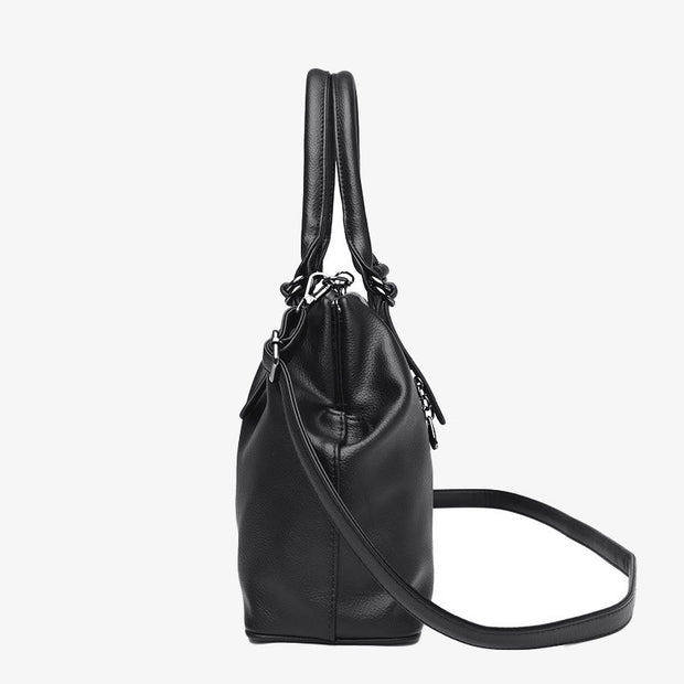 Pleated Design Tote Ladies Minimalist Large Genuine Leather Crossbody Bag