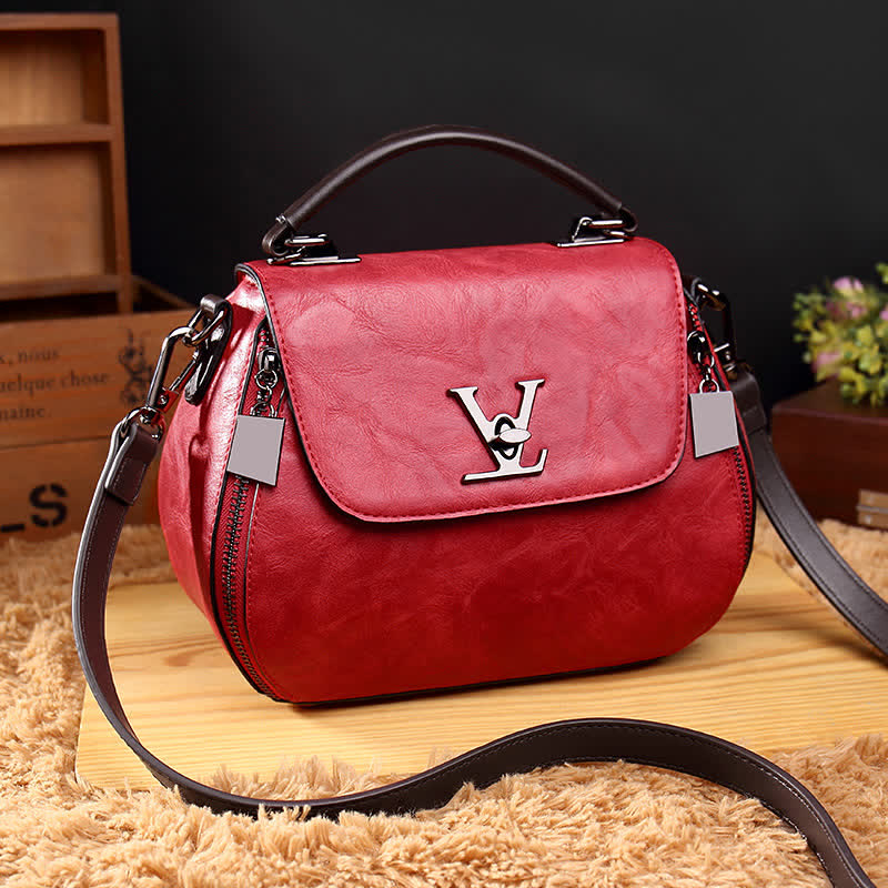 Retro Genuine Leather Women Handbag Top Handle Satchel Small Crossbody Bag