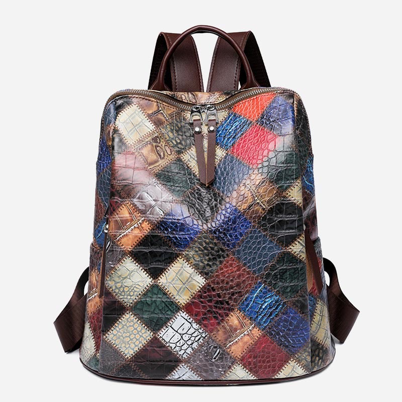 Backpack for Women Color Mosaic Simple Lattice Pattern Journey Bag