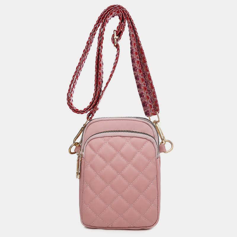 Triple Zip Quilted Crossbody Phone Bag Sling Purse for Women Girls