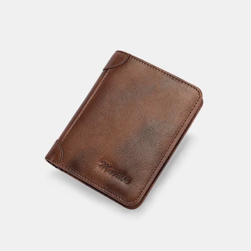 RFID Blocking Cowhide Leather Wallet Retro Roomy Front Pocket Wallet