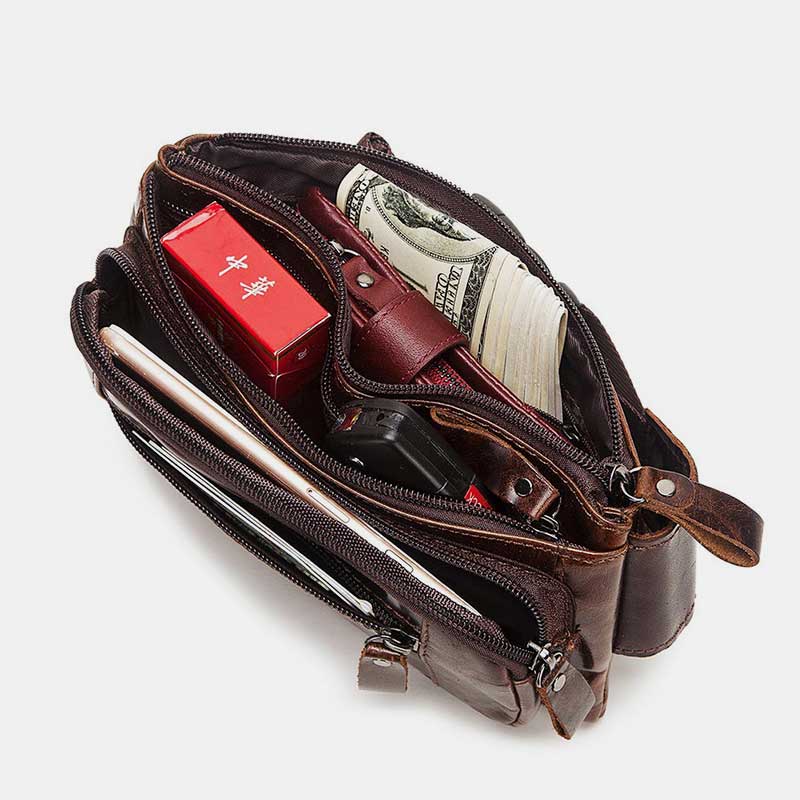 Genuine Leather 3 Layer Multi-Use Waist Pack Sling Bag