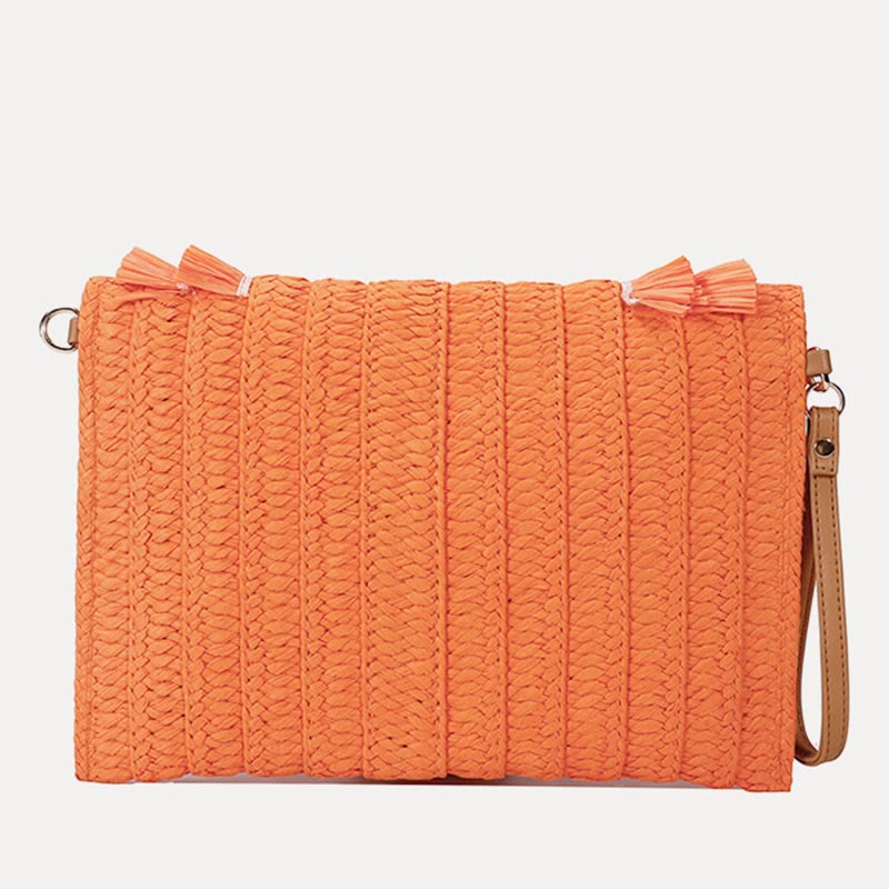 Tassel Beach Clutch for Women Raffia Woven Envelop Bag with Shoulder Strap