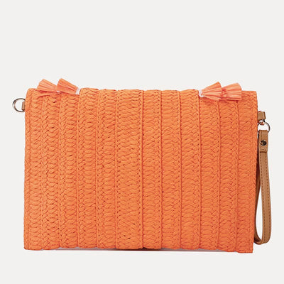 Tassel Beach Clutch for Women Raffia Woven Envelop Bag with Shoulder Strap