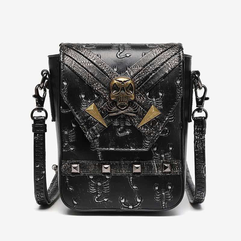 Punk Skull Scorpion Rivet Crossbody Bag Purse with Belt Loop