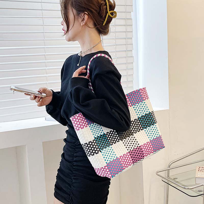 Large Capacity Woven Handbag Handmade Weaving Tote Bag for Beach Shopping