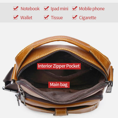 Leather Small Messenger Bag for Men Retro Work Business Shoulder Handbag