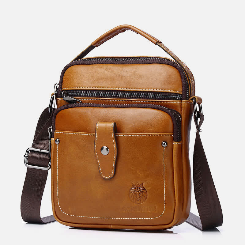 Leather Small Messenger Bag for Men Retro Work Business Shoulder Handbag