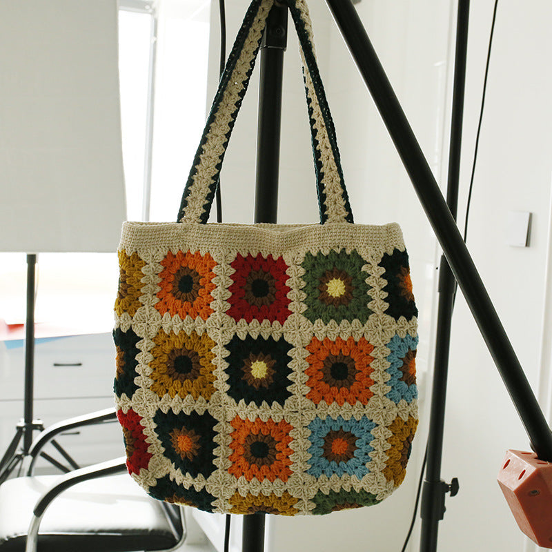 Plaid Shoulder Bag Sweet Colorful Crochet Handbag For Women