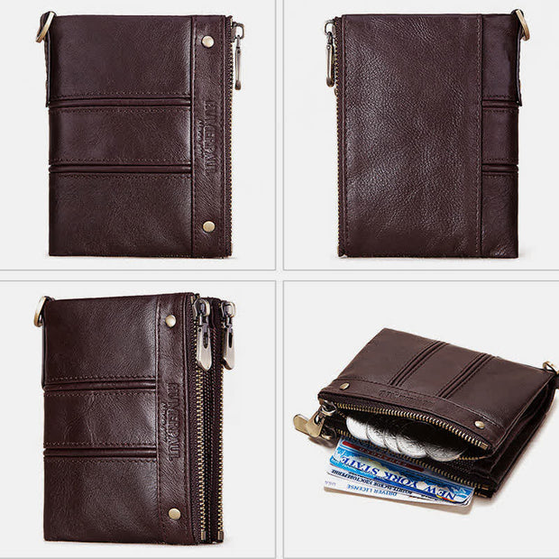 RFID Blocking Bifold Wallet Retro Cowhide Leather Wallet with Chain