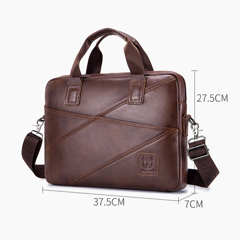 Briefcase For Men Business Solid Color Genuine Leather Crossbody Bag