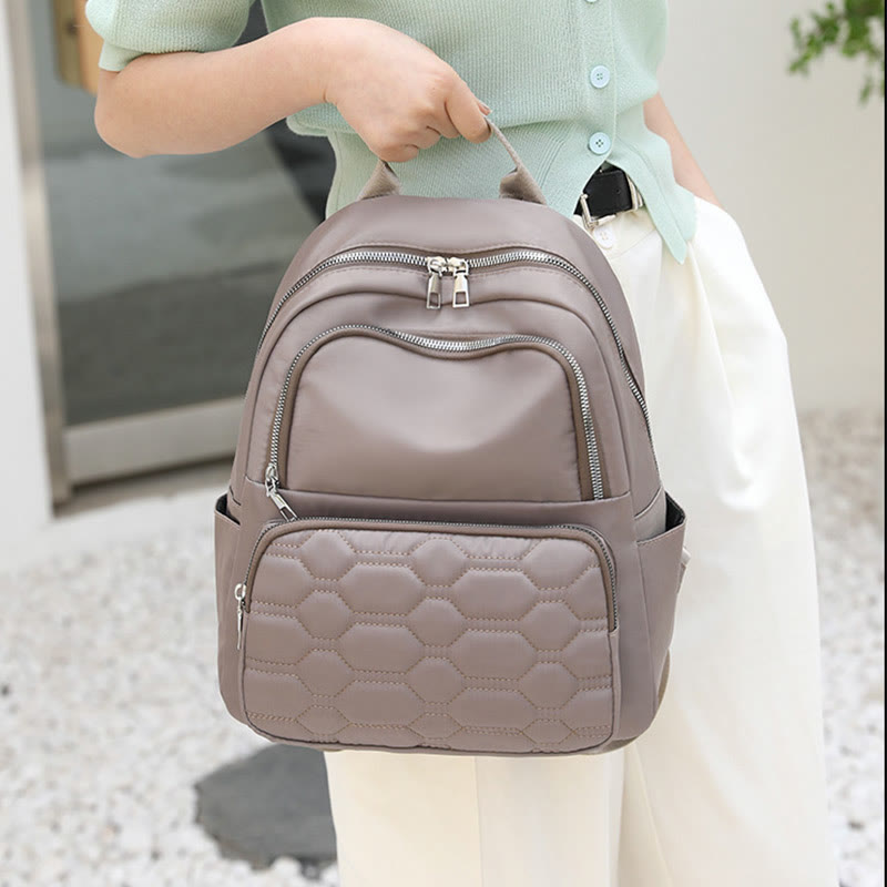 Quilted Nylon Backpack Stylish Solid Color Travel Daypack For Women