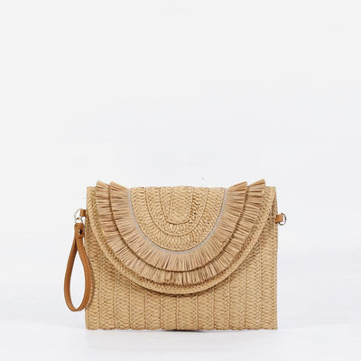 Tassel Beach Clutch for Women Raffia Woven Envelop Bag with Shoulder Strap