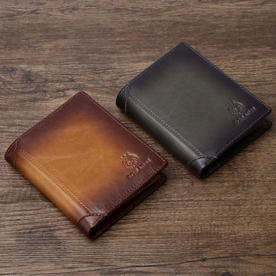 Men's Leather Bifold Wallet with 2 ID Windows Anti-theft RFID Blocking