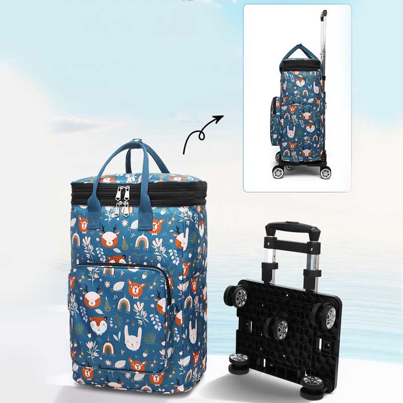 Telescopic Rod Rolling Tote Bag Folding Heat Preservation Shopping Cart