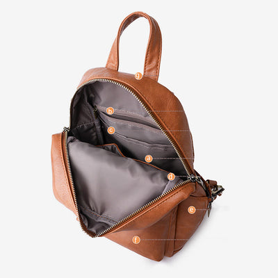 Leather Backpack For Women Retro Solid Color Multiple Use Sling Bag