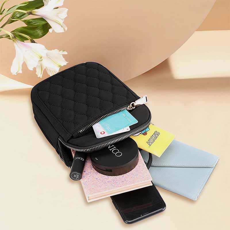 Small Crossbody Purse for Women Triple Zip Cell Phone Quilted Handbag