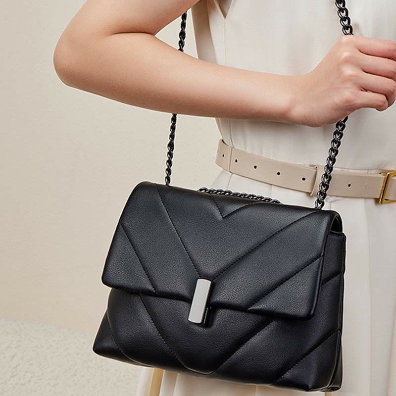 Diamond Chain Bag For Women Genuine Leather Square Underarm Bag